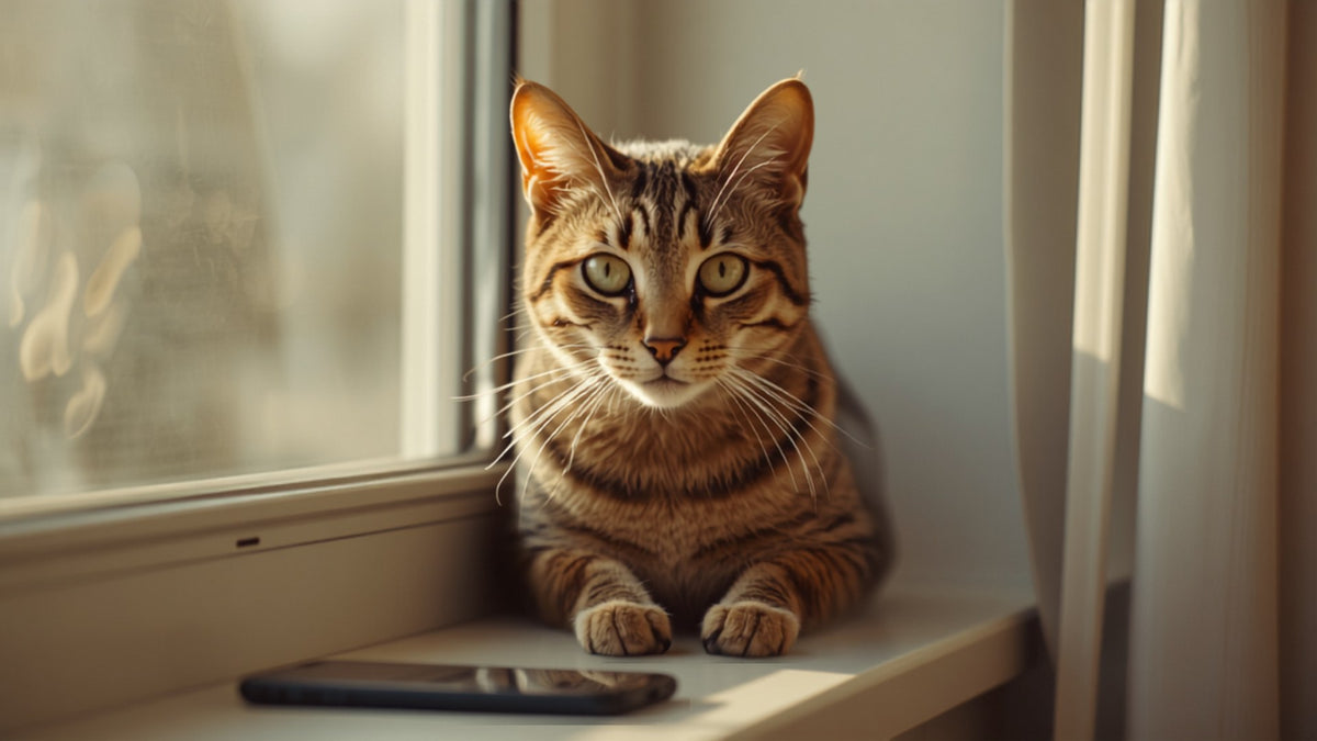 Chat tigré sur le rebord de la fenêtre en lumière latérale
