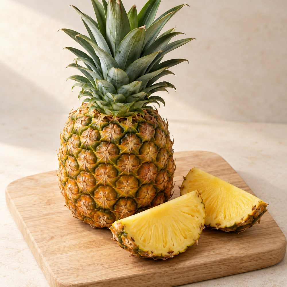 Ananas auf einem hellen Holzbrett
