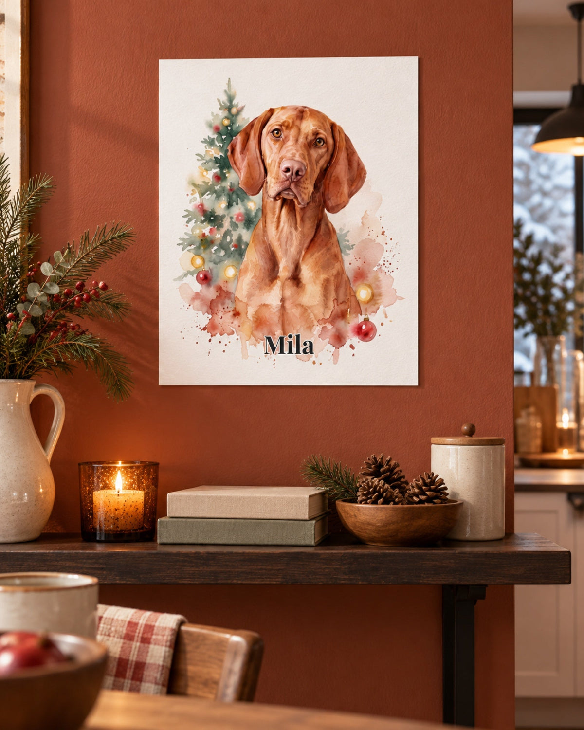 Magyar Vizsla als ungerahmtes Poster in einer Wohnküche