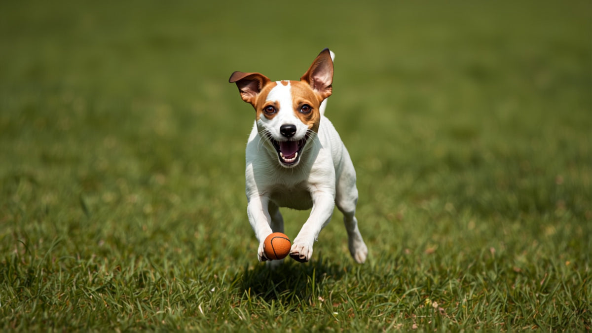 Jack Russell terrier sautant après une balle