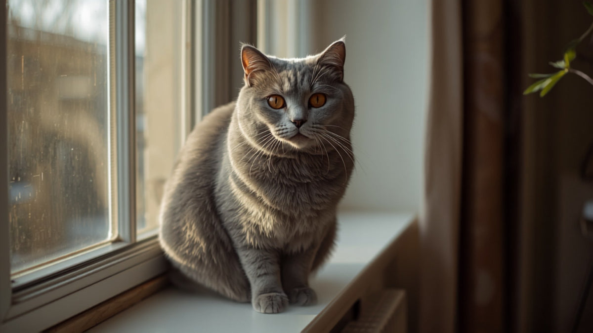 British shorthair à la fenêtre