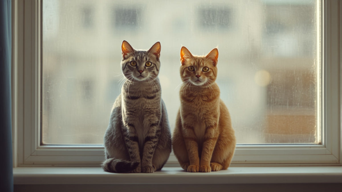 Deux chats côte à côte sur le rebord de la fenêtre