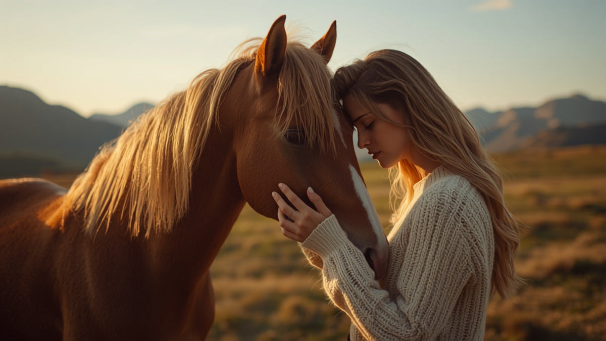 Haflinger avec une cavalière dans les montagnes