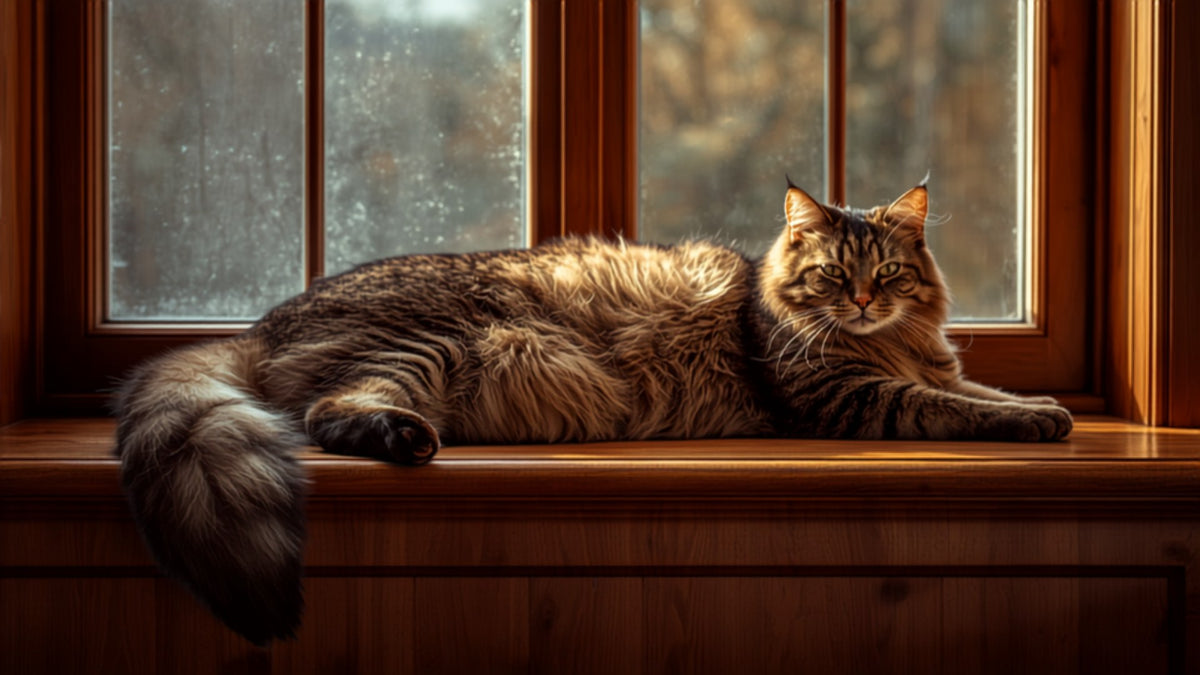 Maine coon sur le rebord de la fenêtre