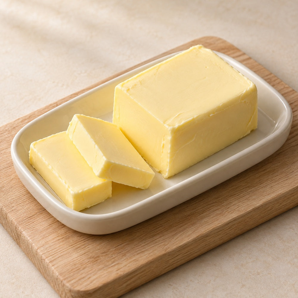 Butter auf einem hellen Holzbrett