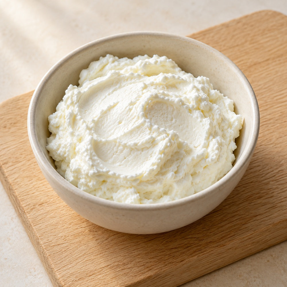 Quark auf einem hellen Holzbrett