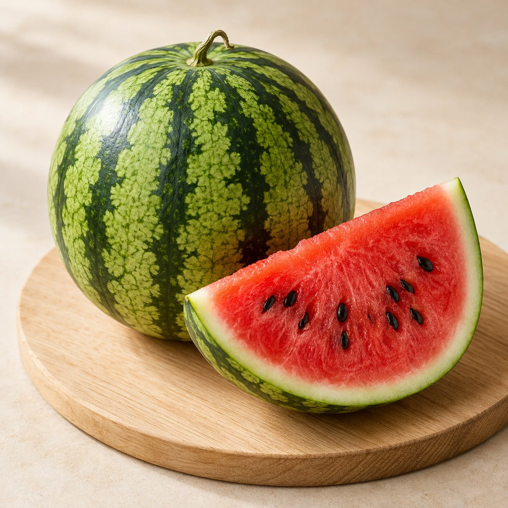 Wassermelone auf einem hellen Holzbrett