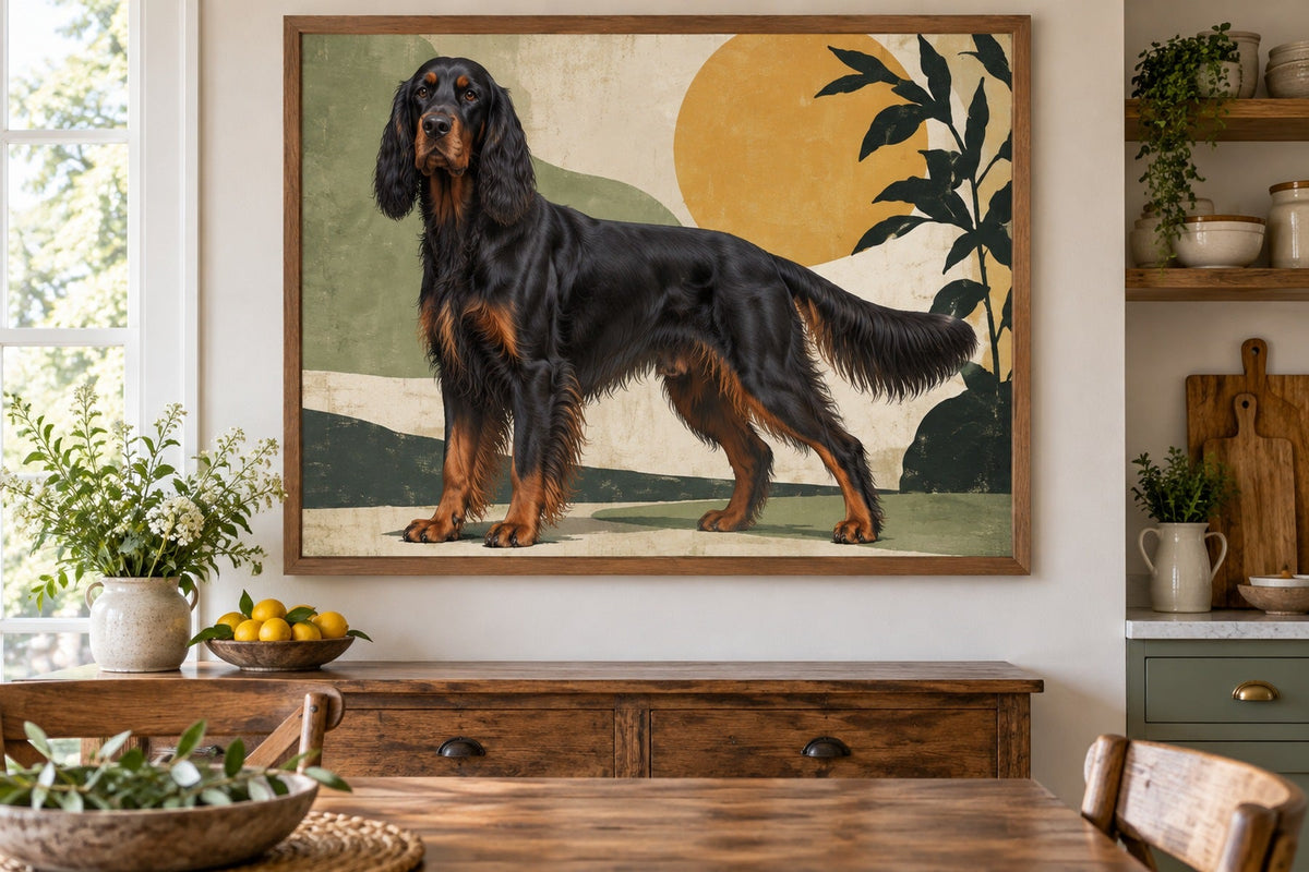 Gordon Setter als Wandbild im Stil Pop-Art, Raum: helle Landhausküche