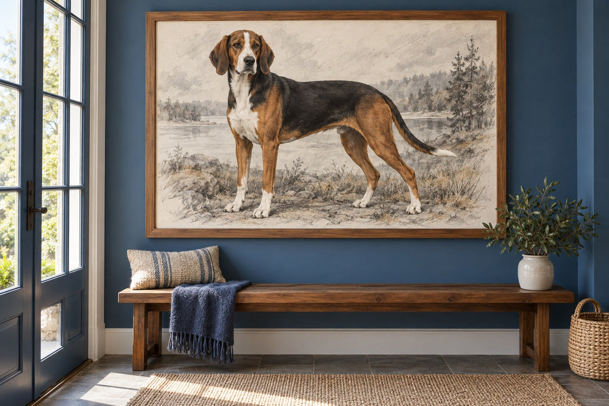 Hamiltonstövare als Wandbild im Stil Kohle-Sketch, Raum: blauer Flur
