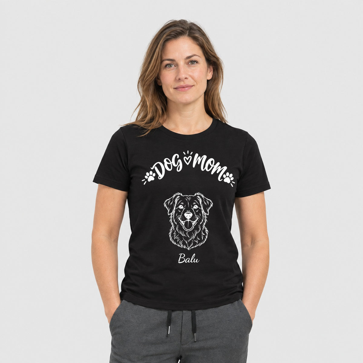 Dog Mom mit Foto deines Hundes, T-Shirt dunkel
