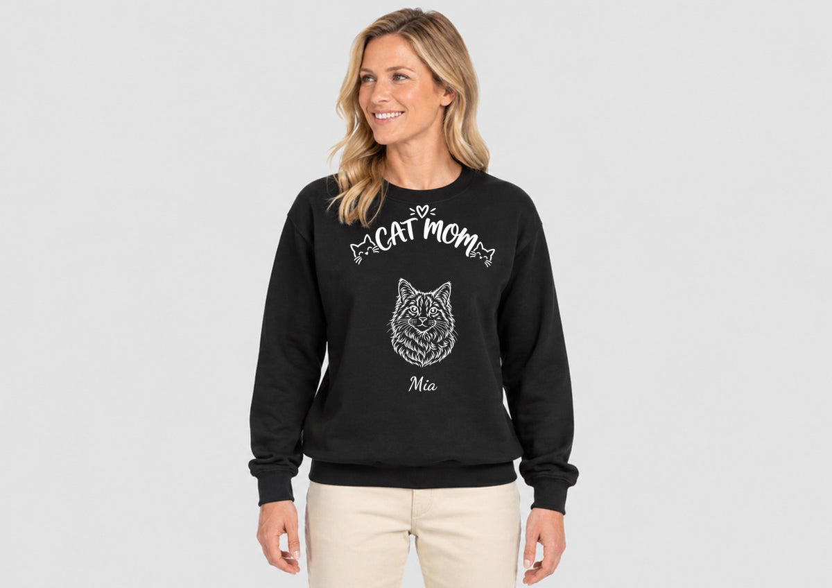 Cat Mom mit Foto deiner Katze, Sweatshirt dunkel