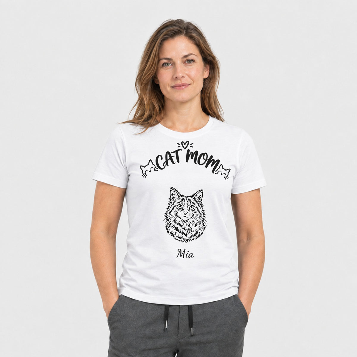 Cat Mom mit Foto deiner Katze, T-Shirt hell