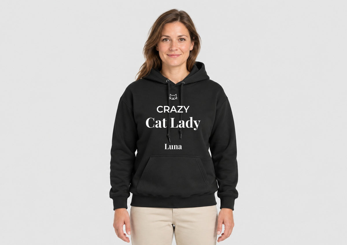 Crazy Cat Lady mit Namen deiner Katze, Hoodie dunkel
