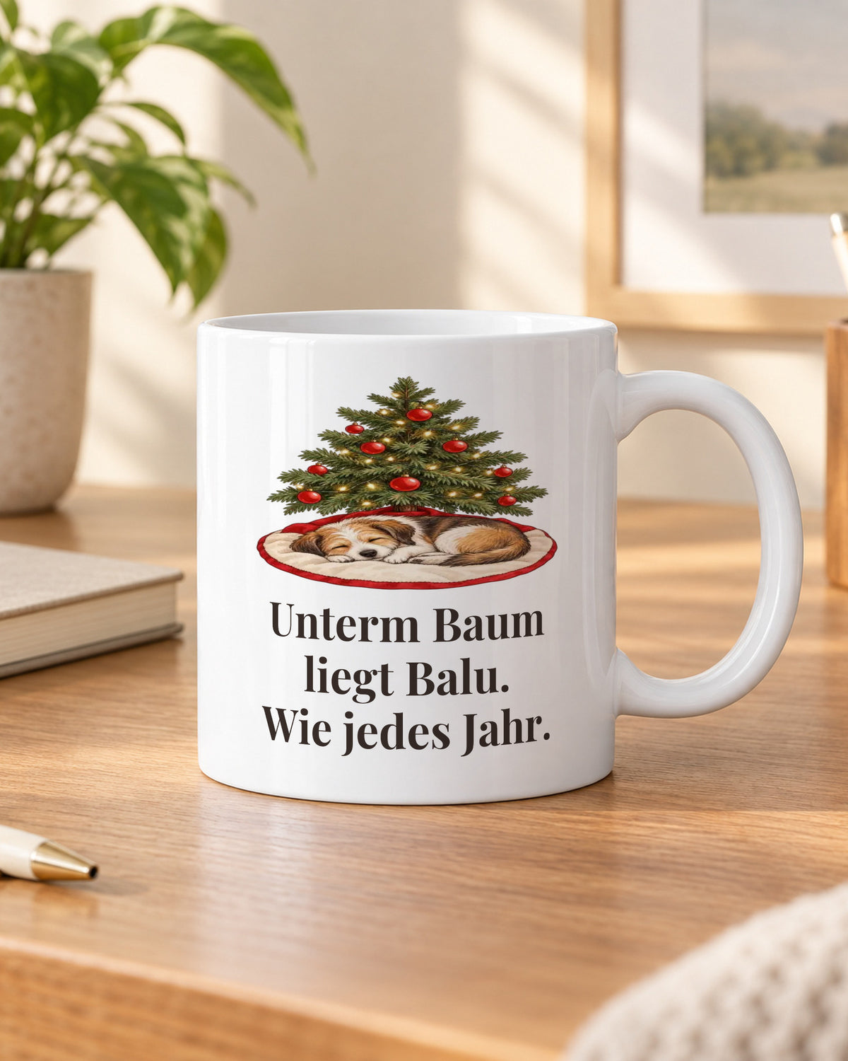 Weihnachtstasse „Unterm Baum liegt Balu. Wie jedes Jahr.“ im Homeoffice