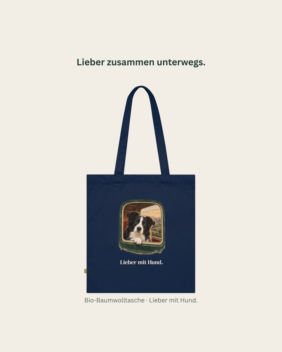 Bio-Baumwolltasche mit Border Collie: Lieber mit Hund, Hauptansicht