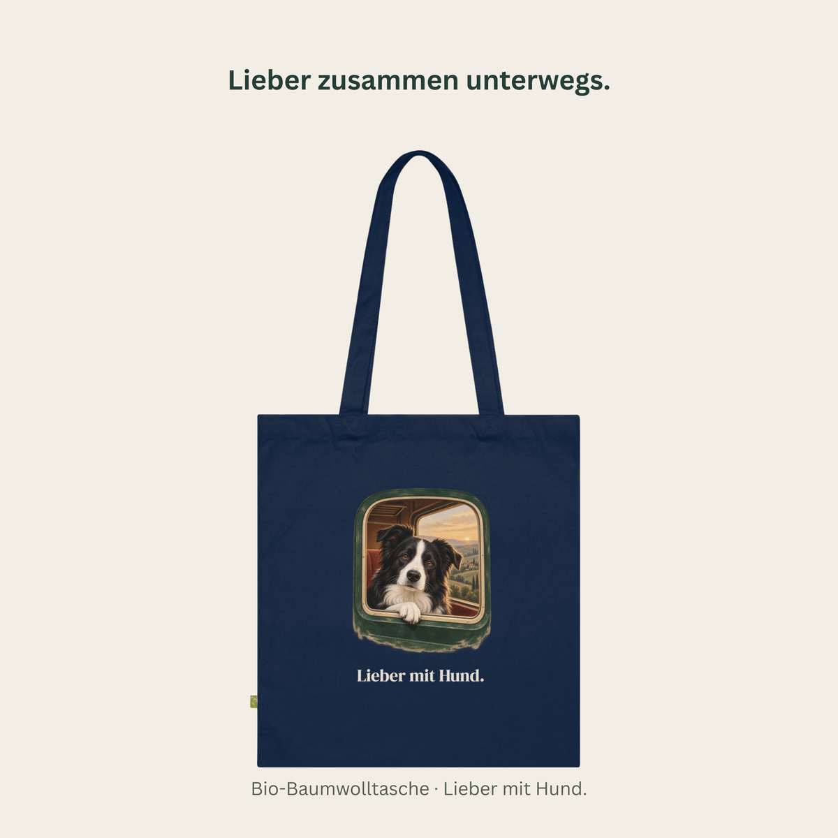 Bio-Baumwolltasche mit Border Collie: Lieber mit Hund, Ansicht 1