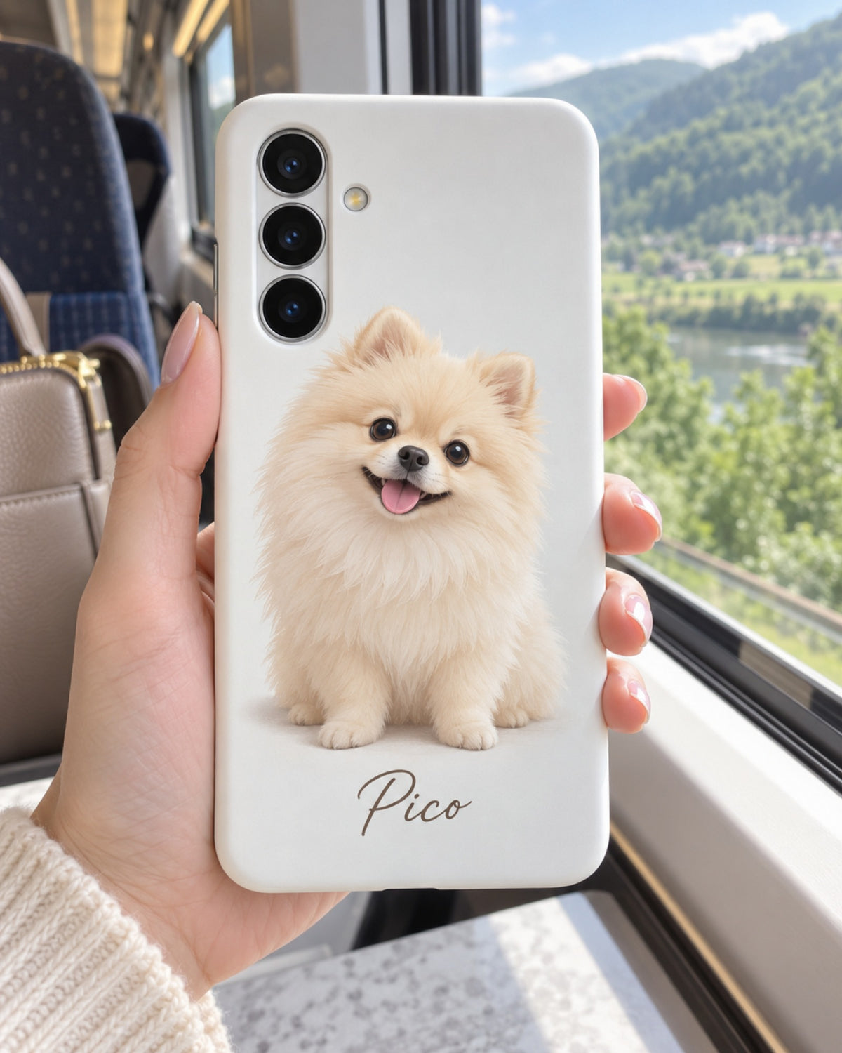 Samsung-Hülle mit Zwergspitz im 3D-Cartoon-Stil und Namen Pico
