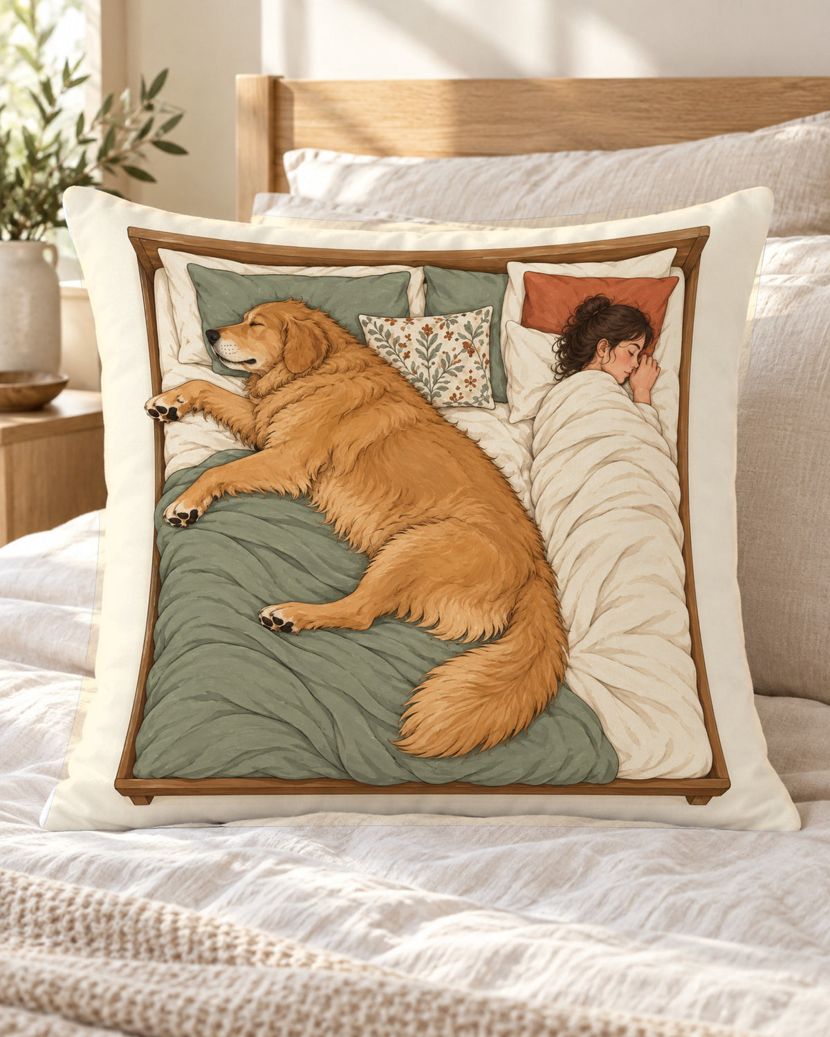 Kissen mit Hund, der das Bett für sich beansprucht auf dem Sofa