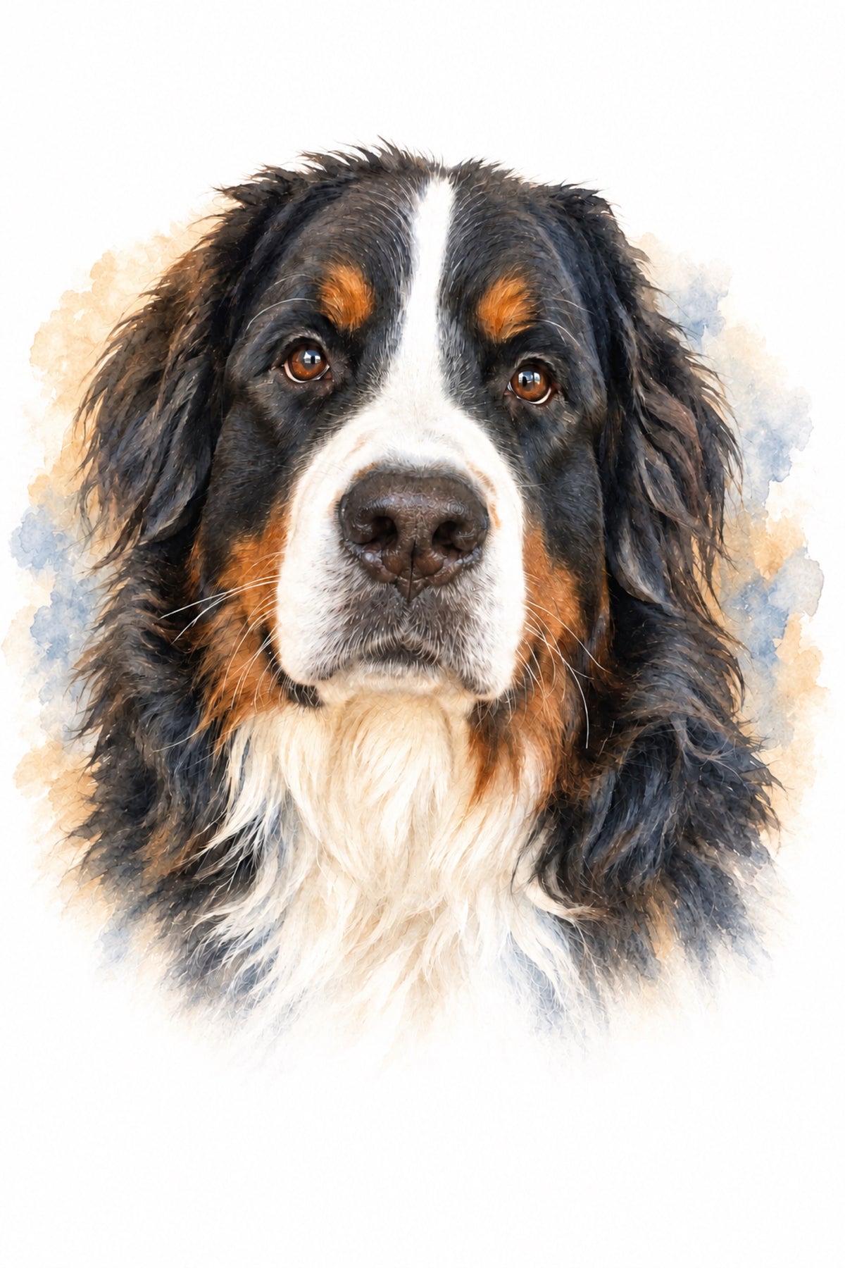 Derselbe Berner Sennenhund als Aquarell (Nachher)