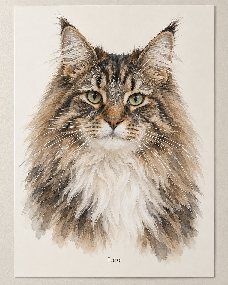 Katzenportrait als Poster: Norwegische Waldkatze mit dem Namen Leo