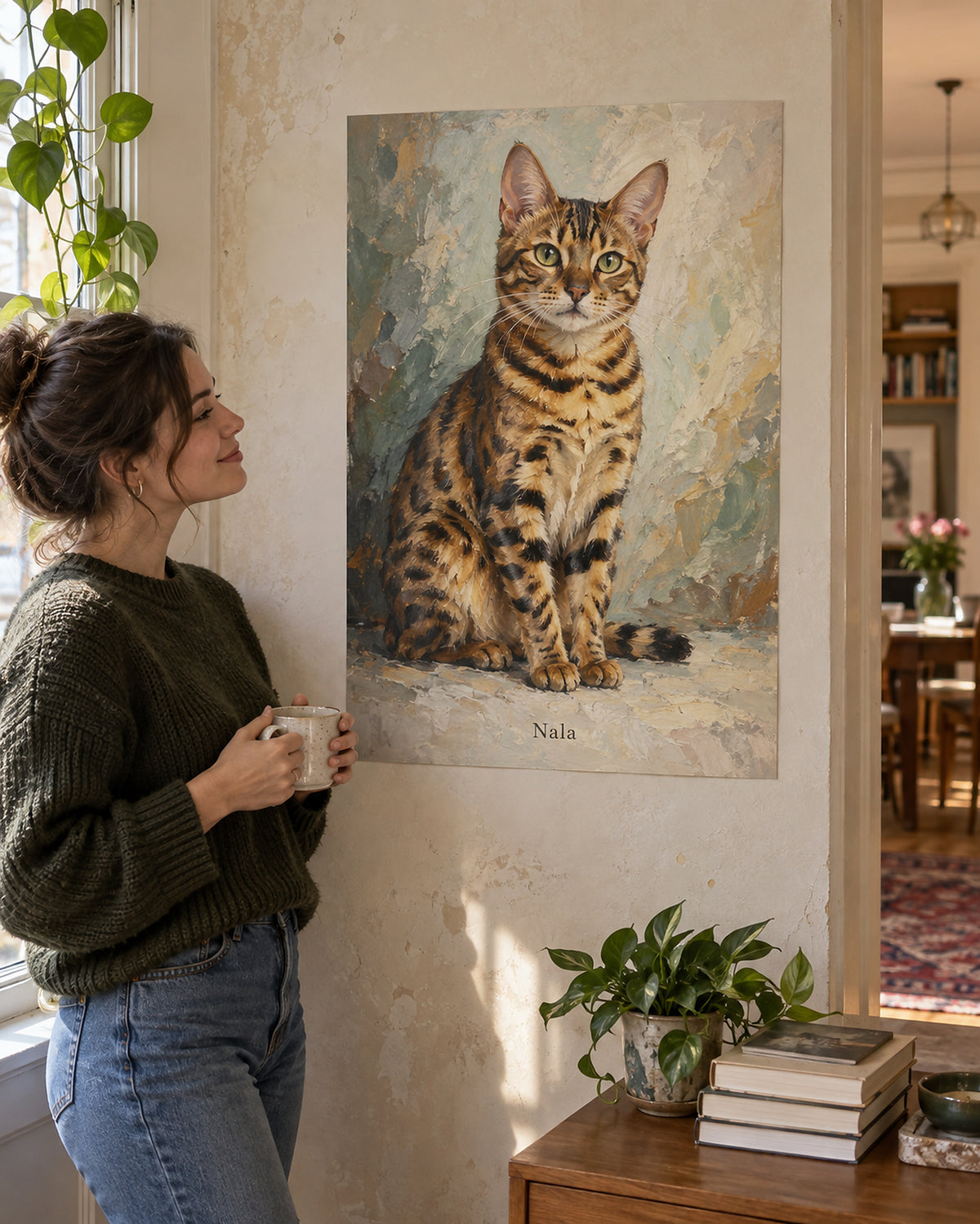 Katzenportrait als Poster im Wohnzimmer, Bengal mit dem Namen Nala