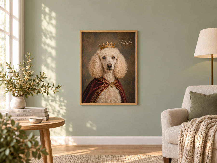 Pudel im Royal-Stil als Poster im Holzrahmen