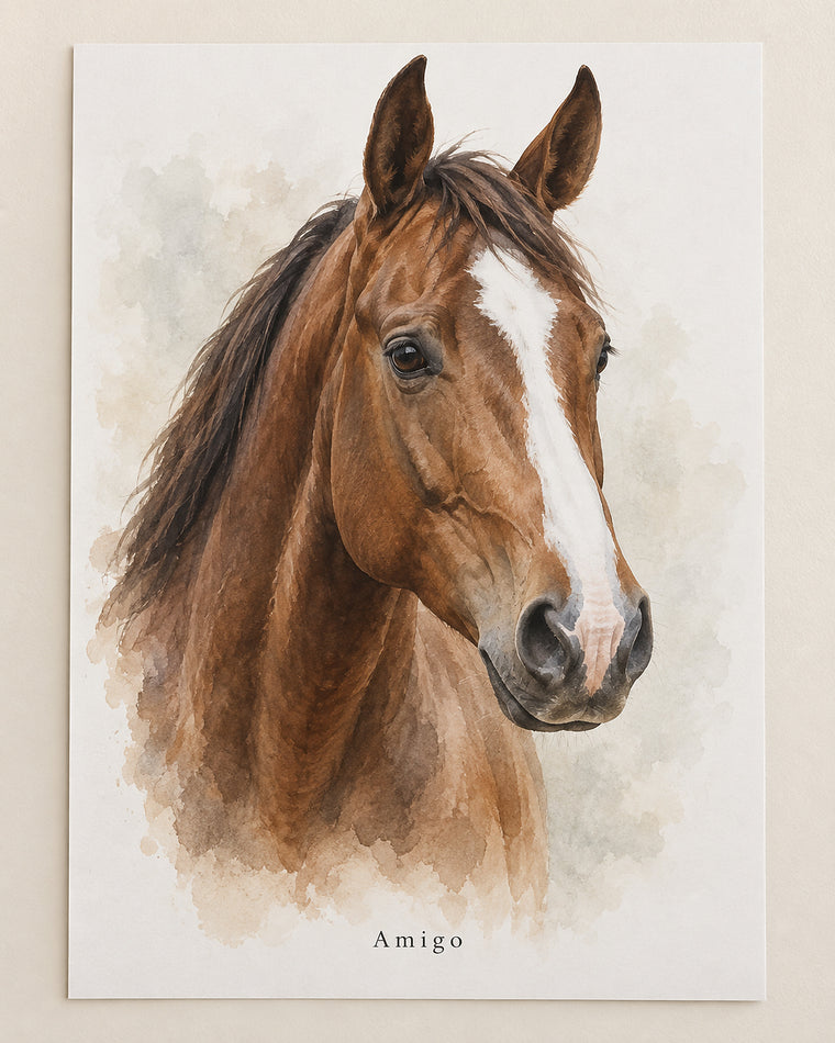 Horse portrait poster: bay Warmblood named Amigo
