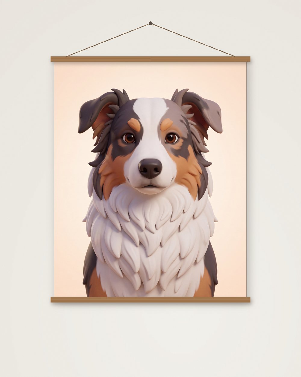 Hundeportrait im Stil 3D-Cartoon als Poster mit Aufhängung, Beispiel