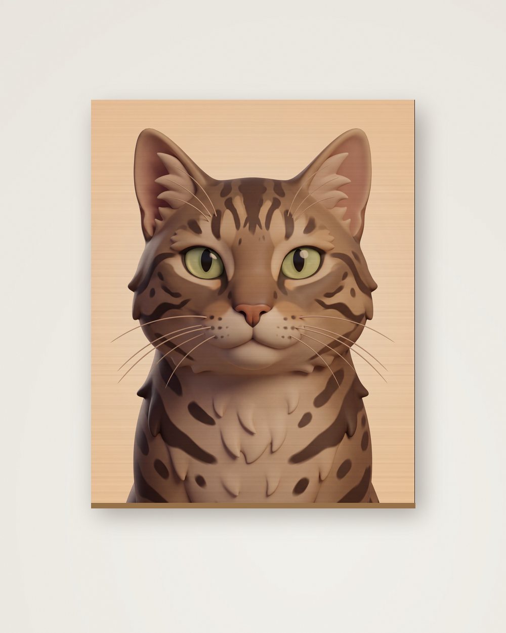 Katzenportrait im Stil 3D-Cartoon auf Holz, Beispiel
