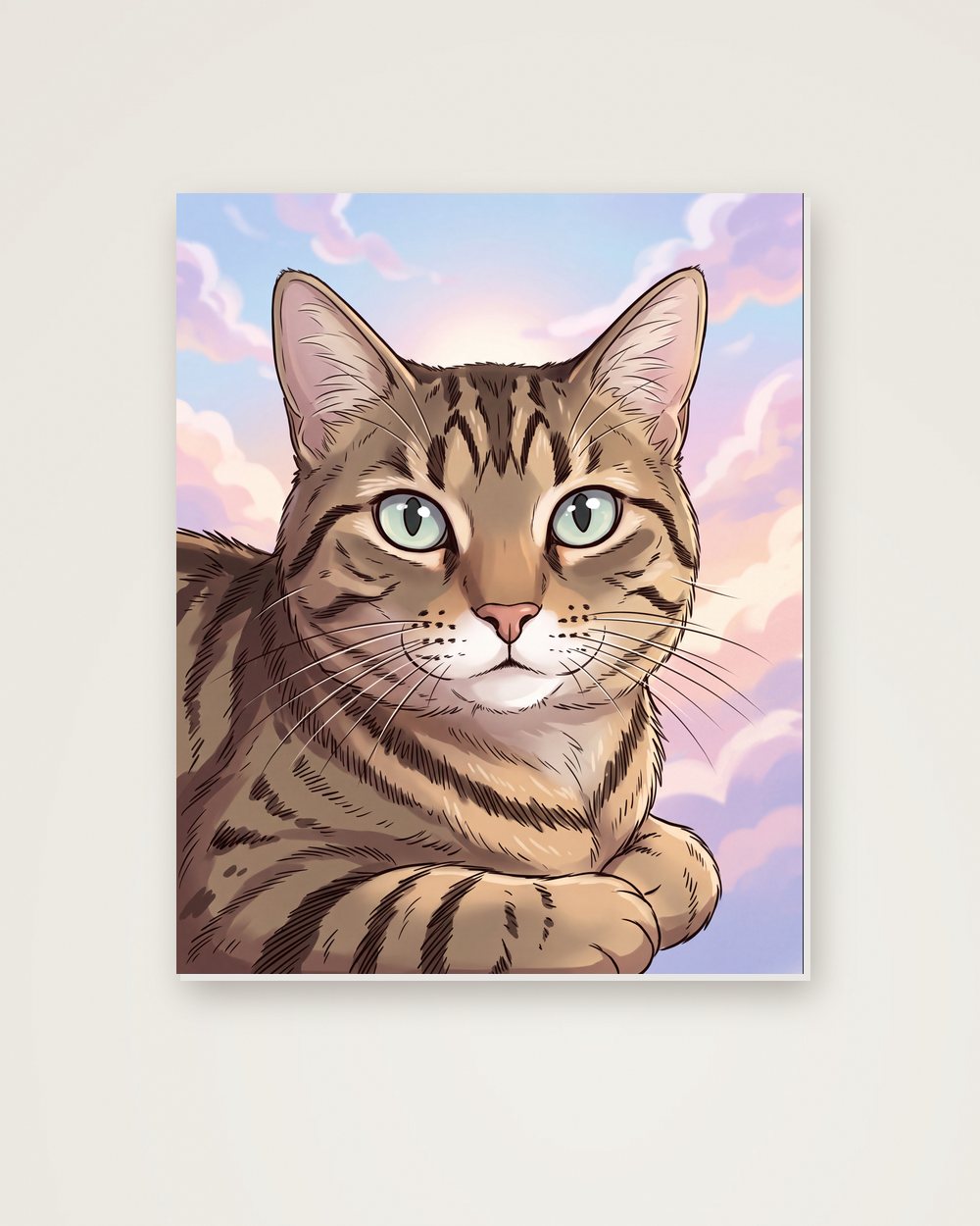 Katzenportrait im Stil Anime auf Hartschaumplatte, Beispiel