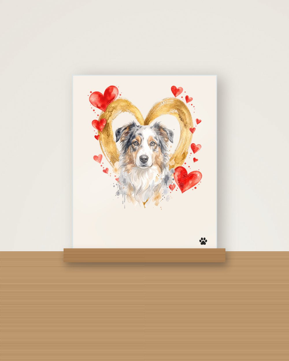 Hundeportrait im Stil Herzensbild als Acryl-Aufsteller, Beispiel