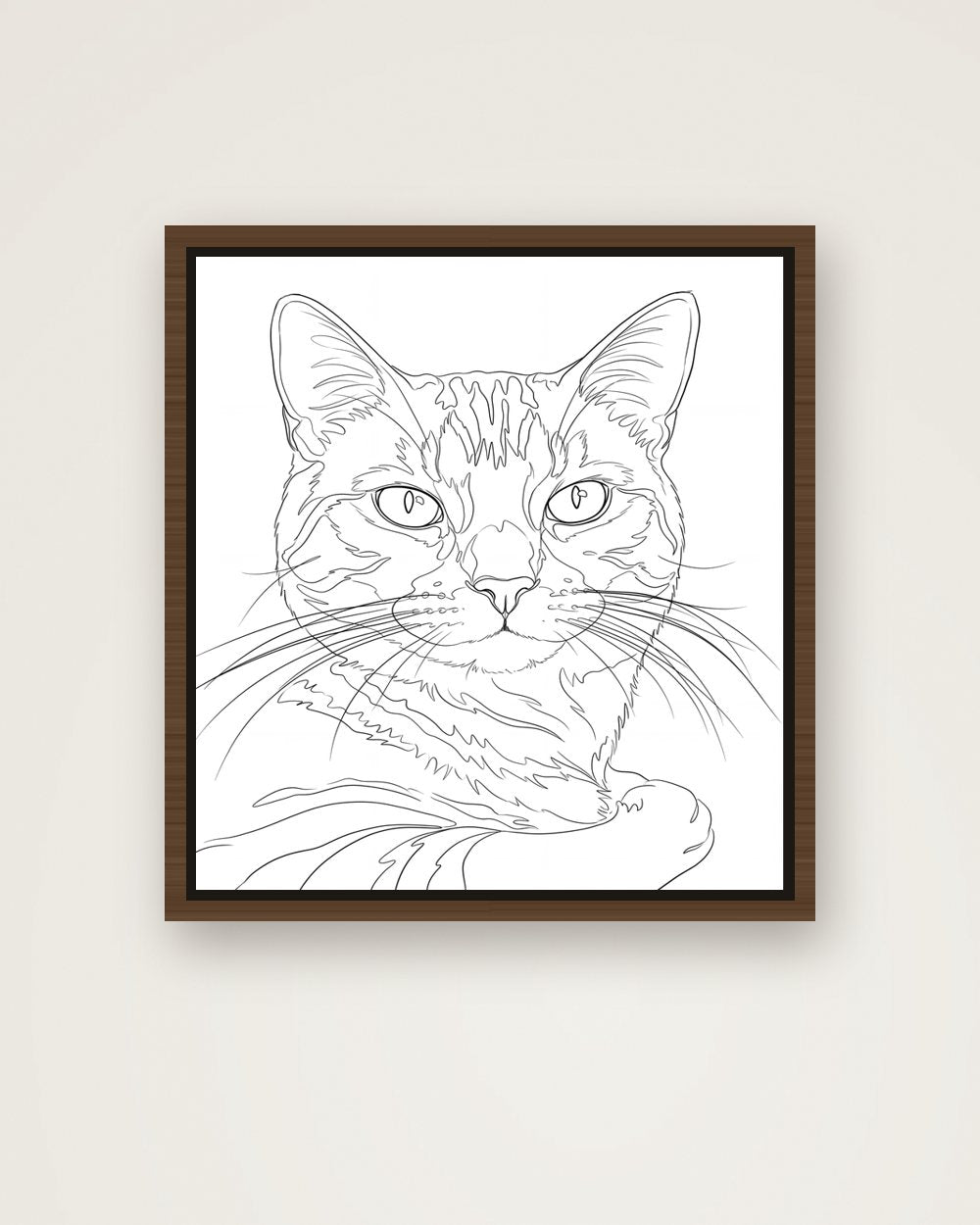 Katzenportrait im Stil Minimal auf Leinwand mit Rahmen, Beispiel