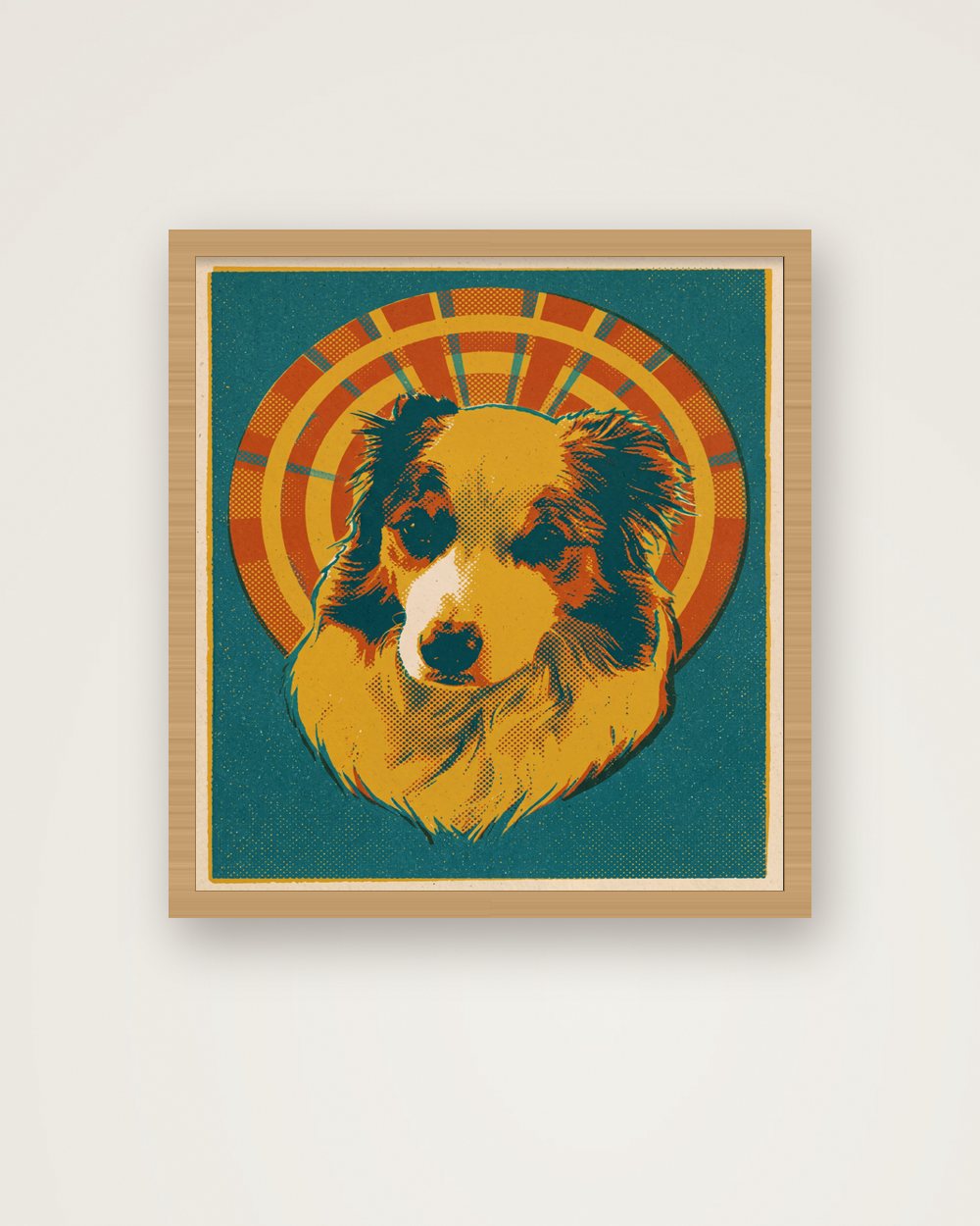 Hundeportrait im Stil Retro als Poster im Holzrahmen, Beispiel