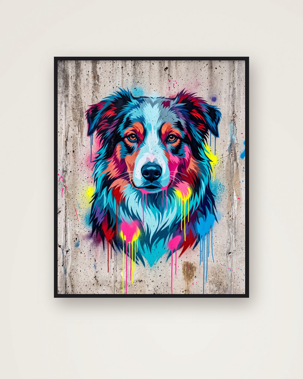 Hundeportrait im Stil Street-Art als Poster im Metallrahmen, Beispiel