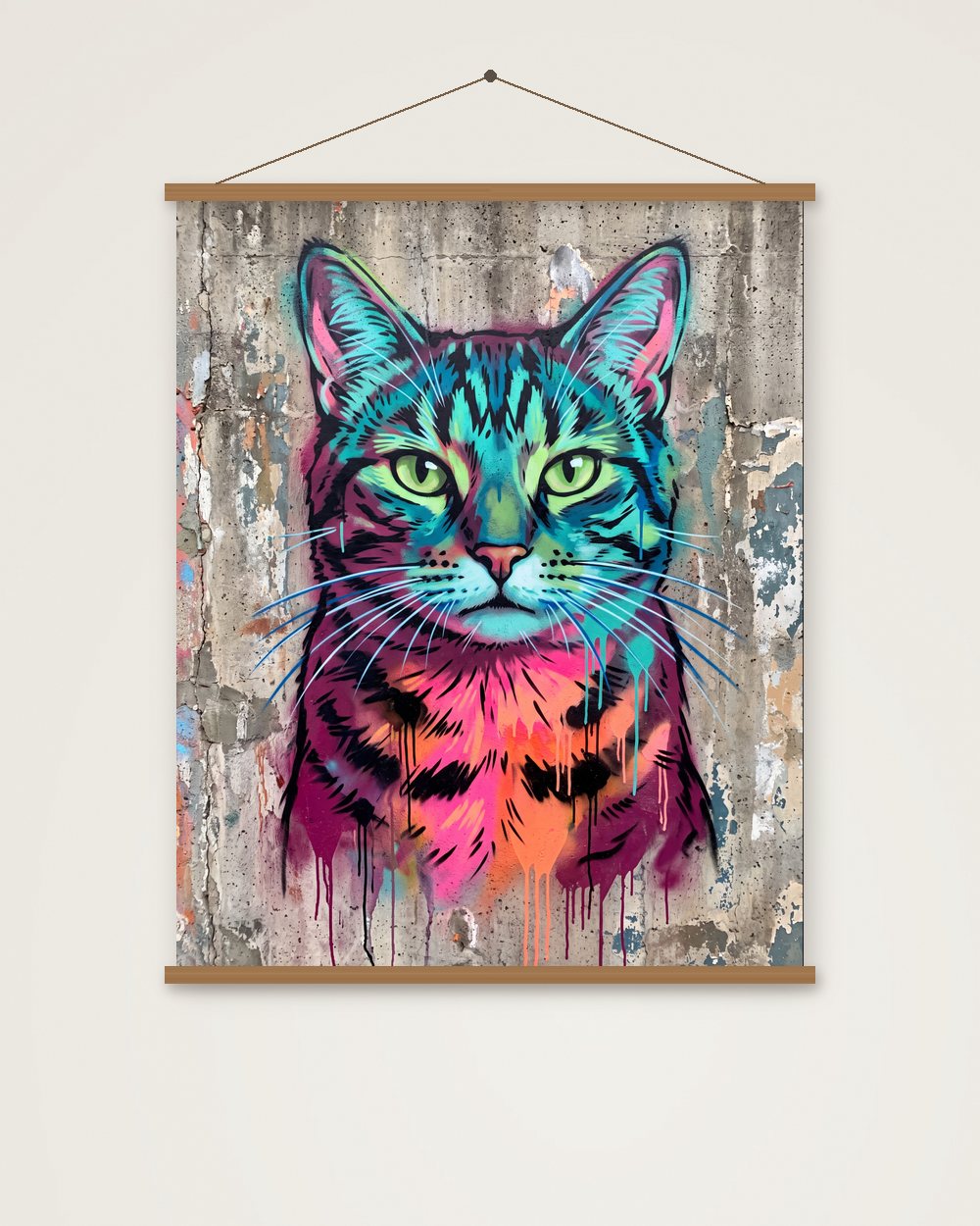 Katzenportrait im Stil Street-Art als Poster mit Aufhängung, Beispiel