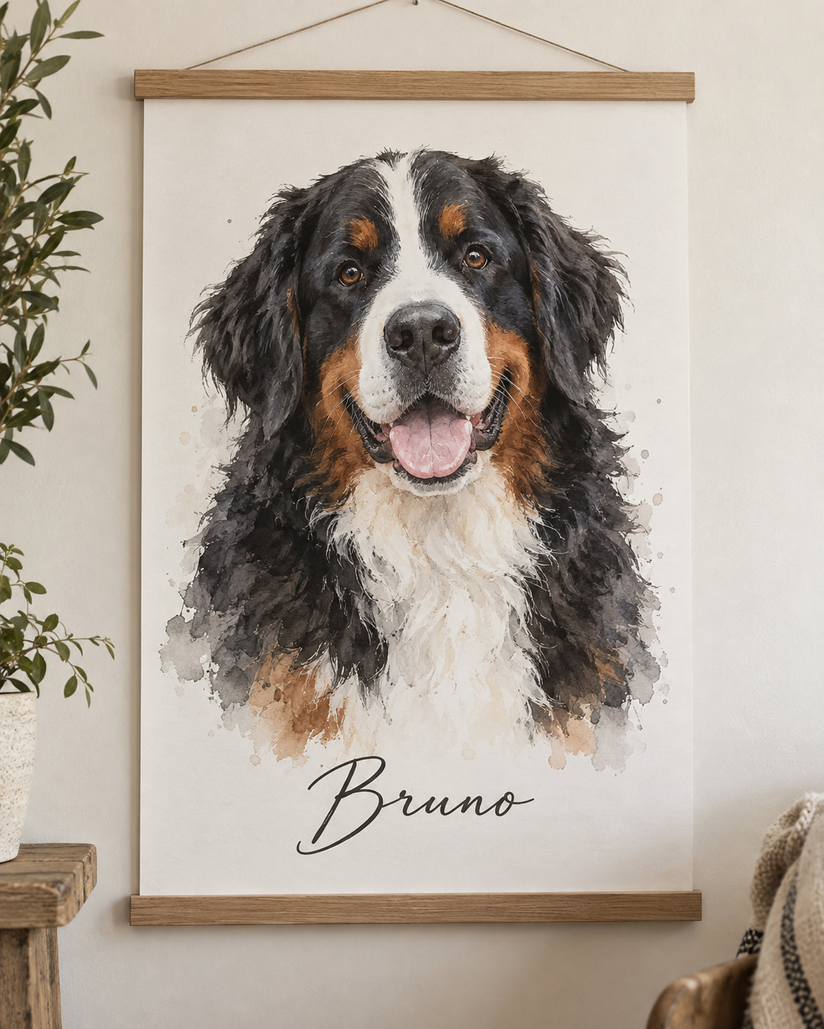 Hundeportrait mit Aufhängung: Berner Sennenhund mit dem Namen Bruno
