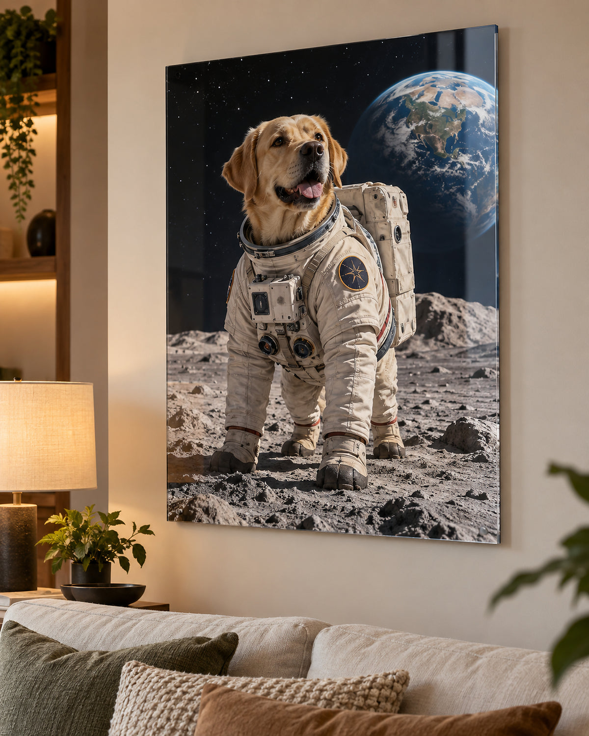Wunschbild auf Acrylglas: Hund als Astronaut auf dem Mond